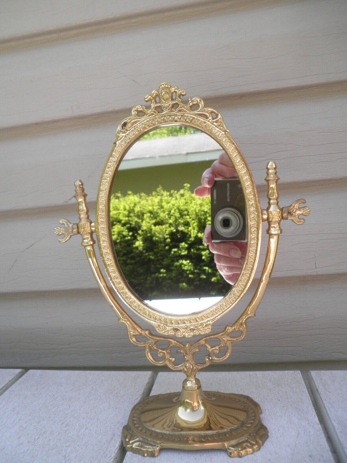 MCM Ornate Italian Solid  Brass Heavy Vanity Swivel Mirror-- 10 1/4\
