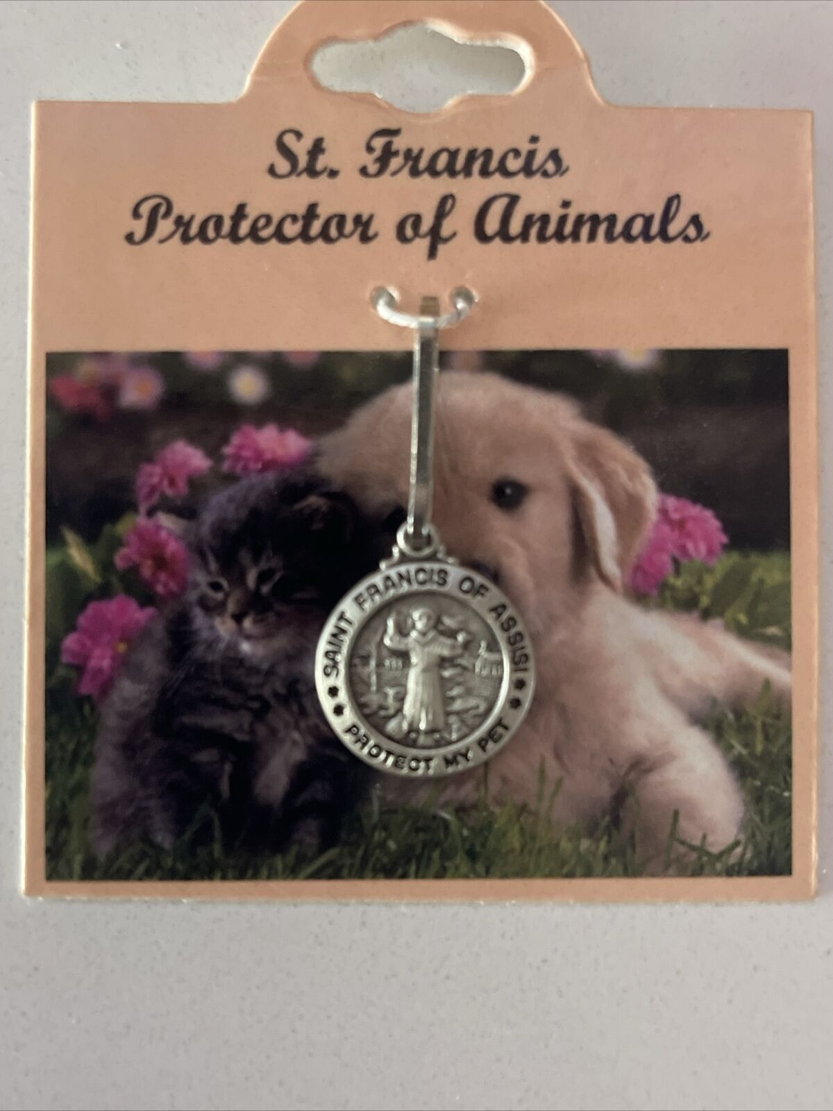 Saint Francis Of Assisi Medal Protect My Pet Collar Clip Dog Cat