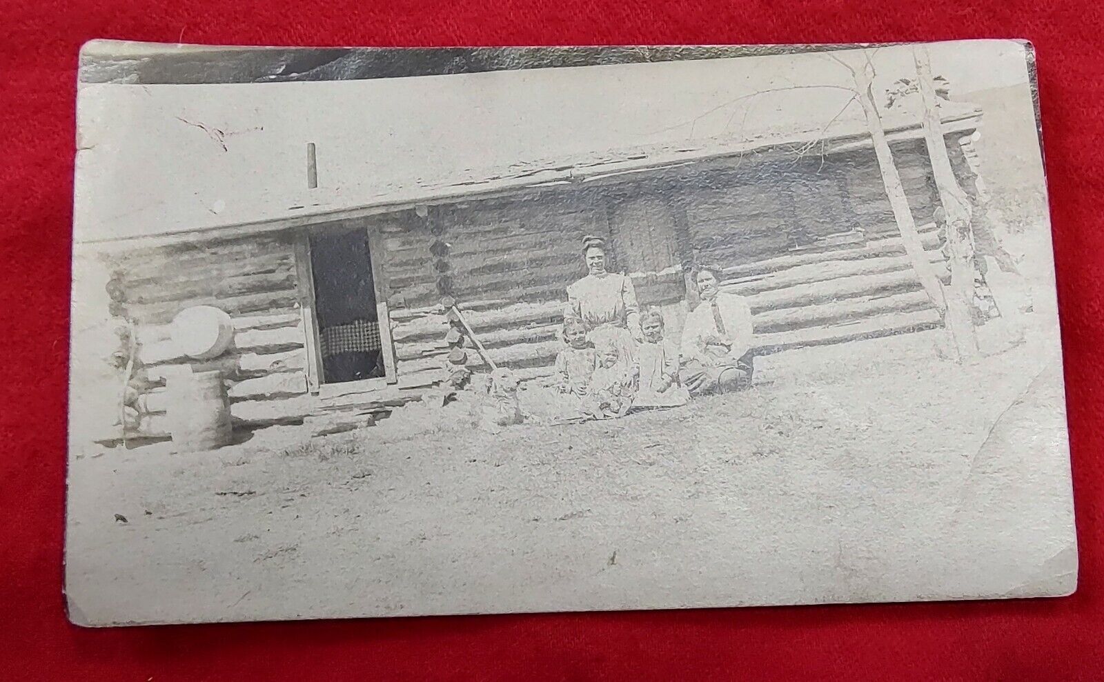 Antique 1911 RPPC Postcard Family at Ranch Cabin, Colorado