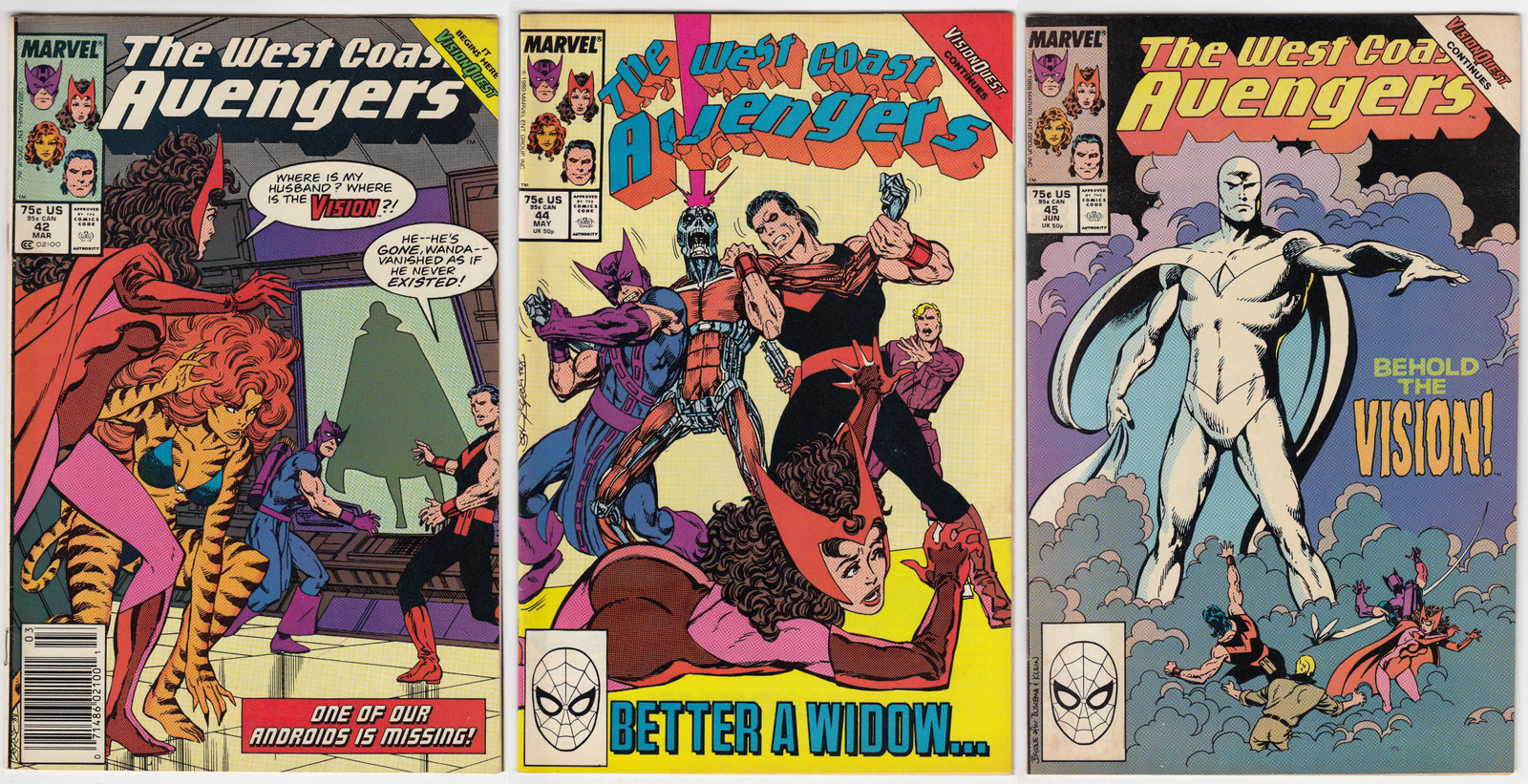 West Coast Avengers LOT (3) 42 44 45 Comic Book Vision Quest Classic Byrne Cover