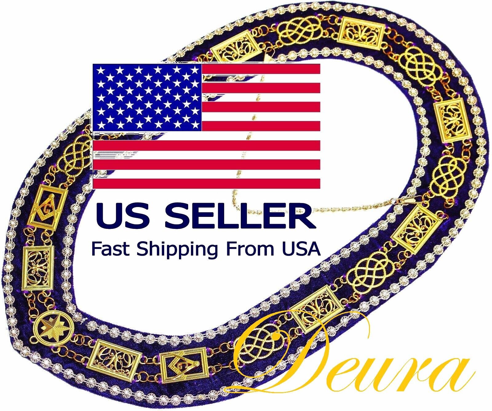 Masonic GRAND LODGE RHINESTONE Chain Collar PURPLE DMR-100GPRS USA SELLER