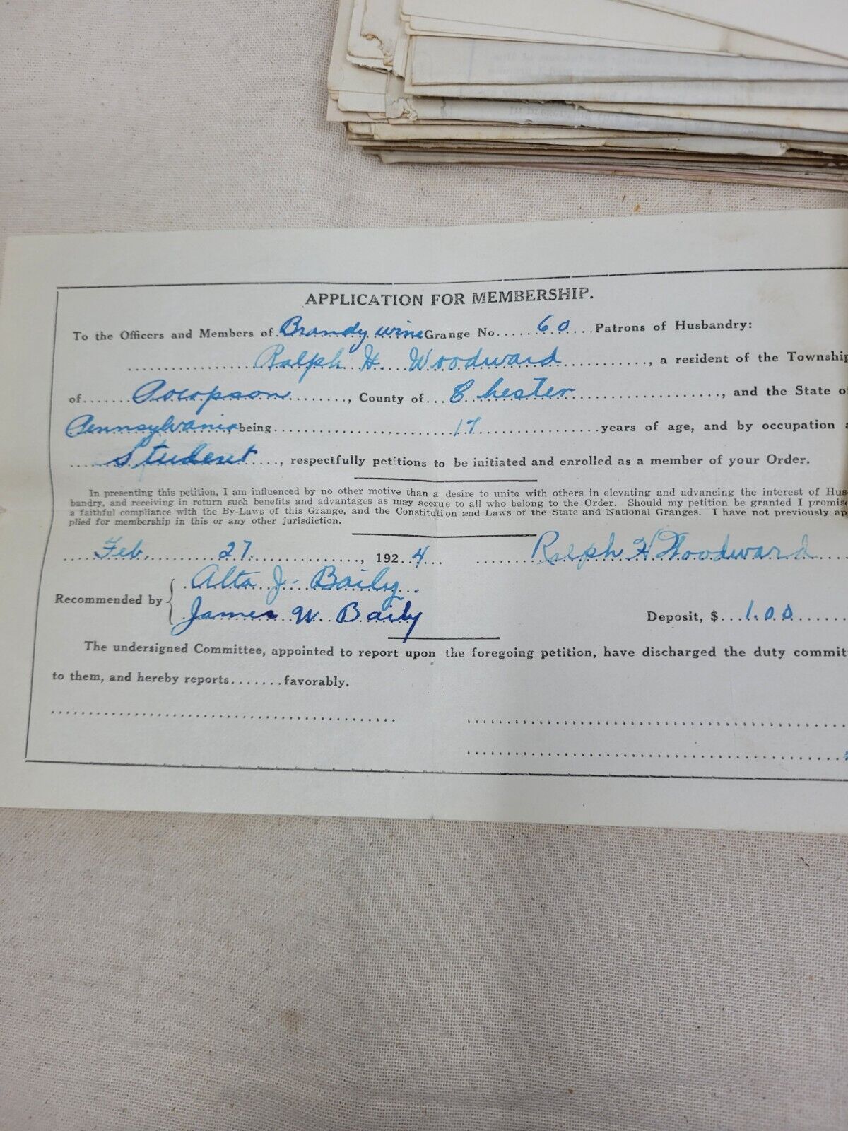 patrons of husbandry application receipt  1910-1920 Lot Of (120)