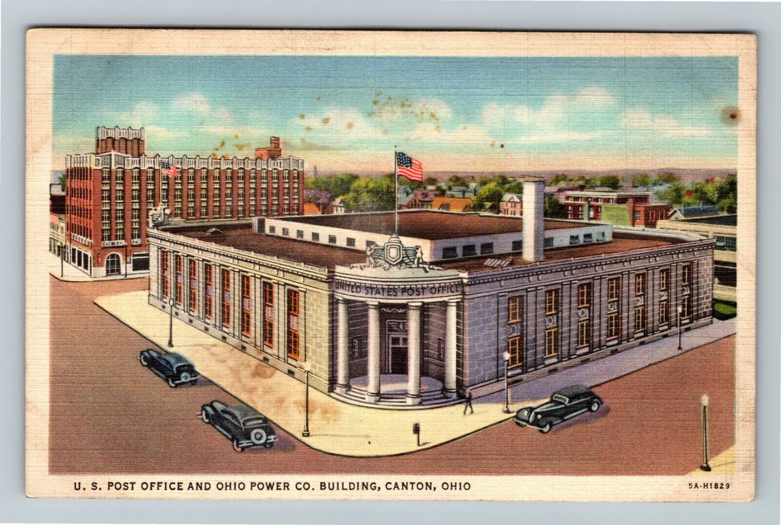 Canton OH-Ohio US Post Office And Ohio Power Building Aerial Vintage Postcard
