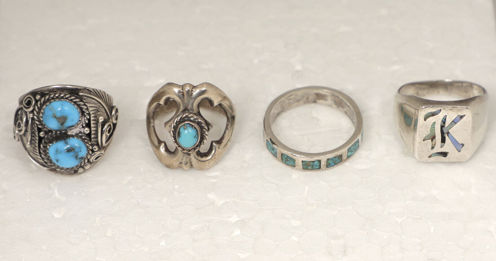 Vintage Turquoise & Silver Mens Native Southwest Rings - Lot of 4 - Mixed Design