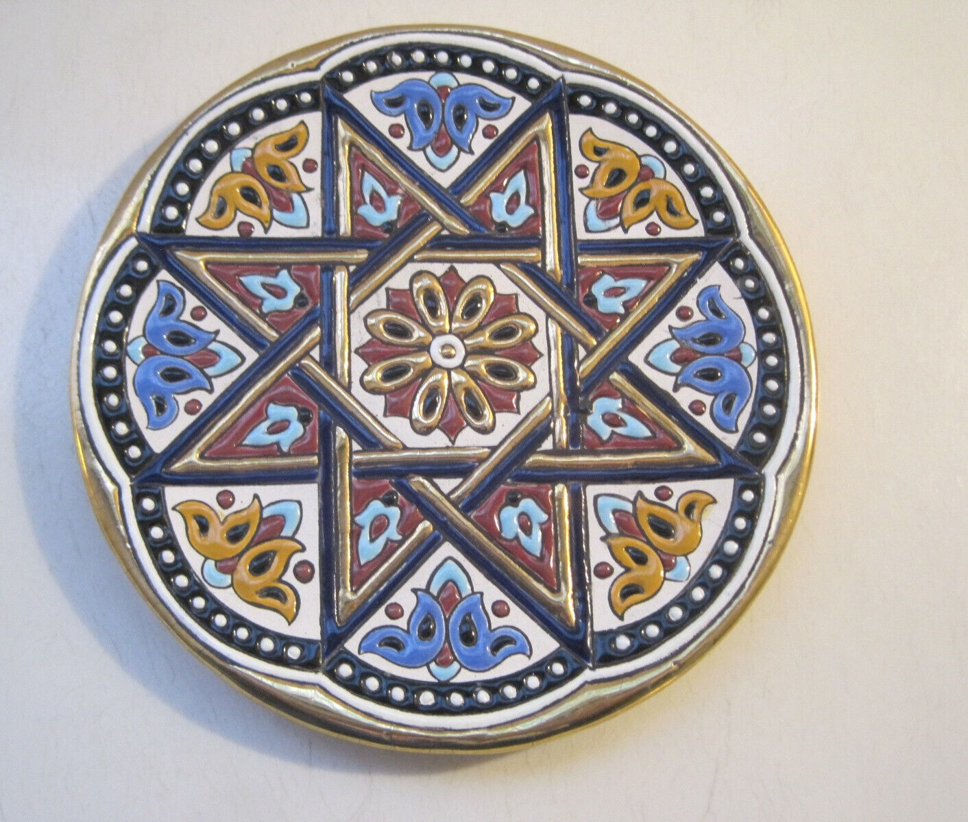 Vintage Ceramicas Sevilla Wall Plate Décor 24K Gold & Secret Enamels Spain 6.5”