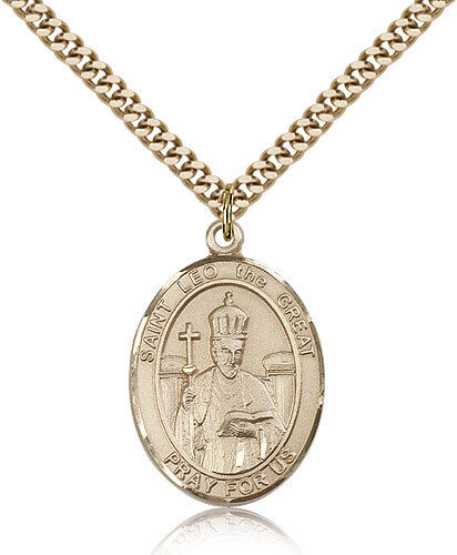 Saint Leo The Great Medal For Men - Gold Filled Necklace On 24 Chain - 30 Da...