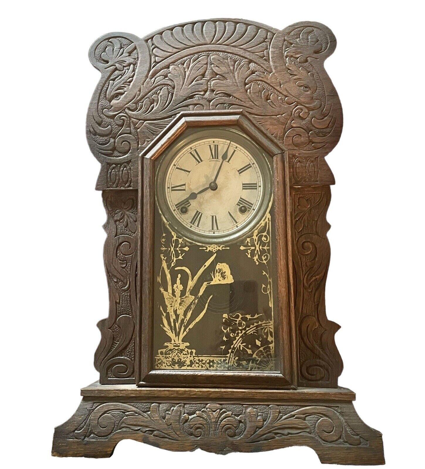 Antique USA Sessions Gingerbread Clock, Time Works, Chimes Don’t