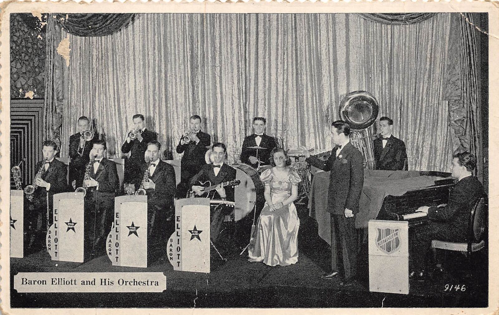 Baron Elliott & His Orchestra 1939 Postcard Signed on Back