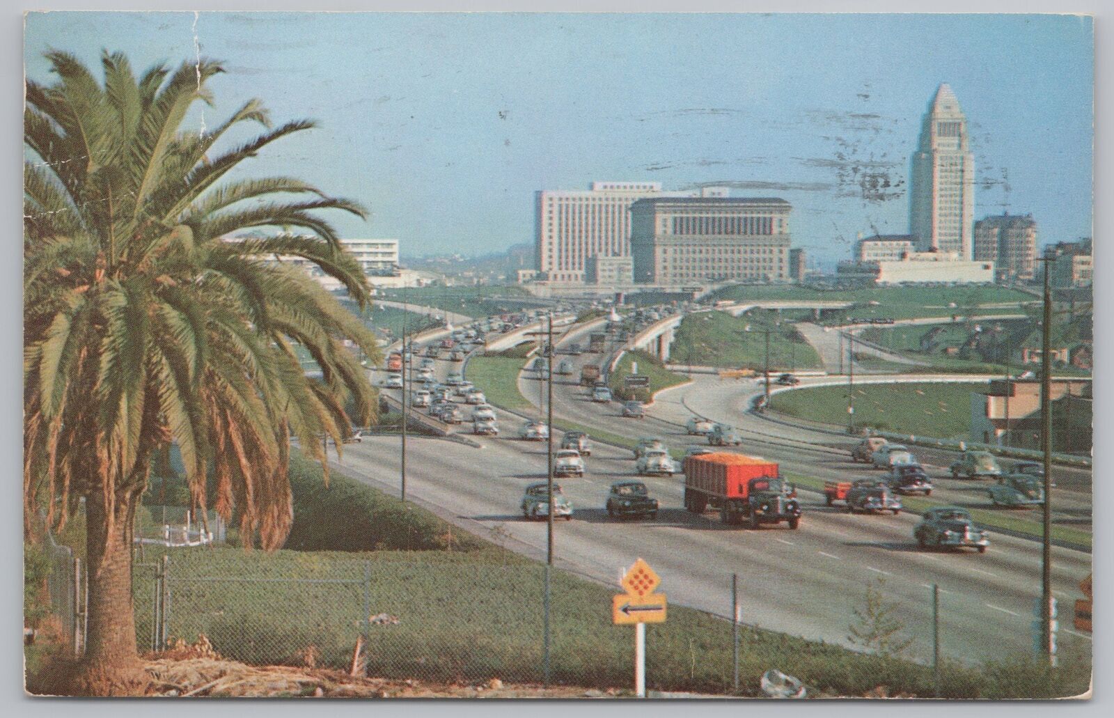 Hollywood California~New Hollywood Freeway @ Civic Center~Vintage Postcard