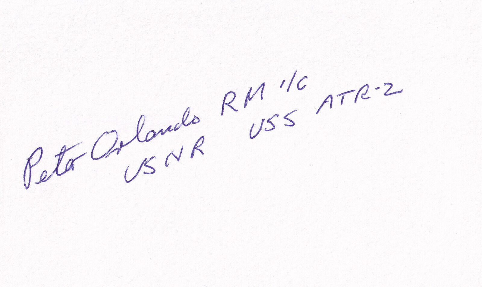 Peter Orlando Signed Autographed Index Card D-Day WWII US Navy Omaha Beach