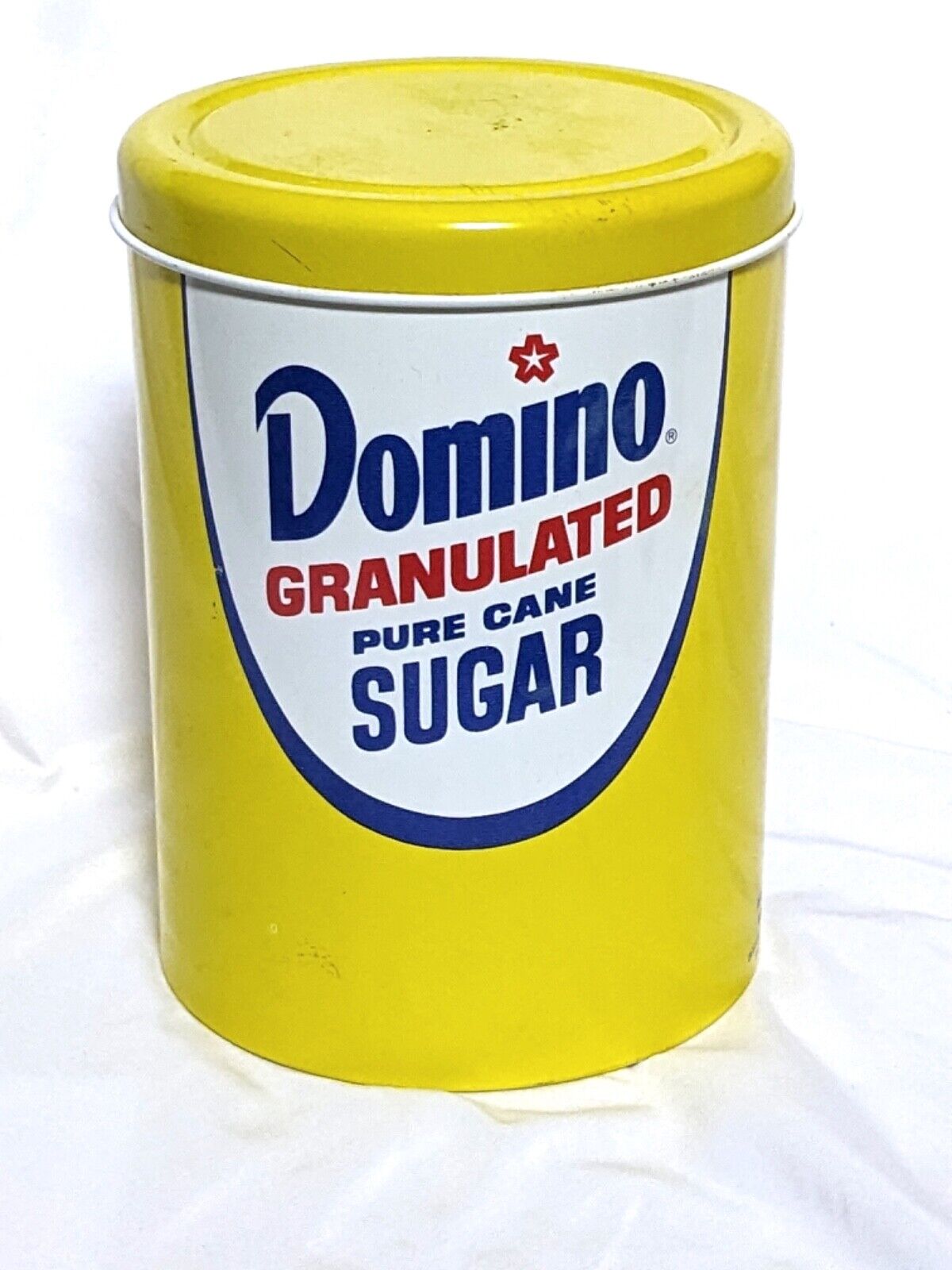 Domino Sugar Yellow Metal Tin Canister Amstar Corporation Vintage
