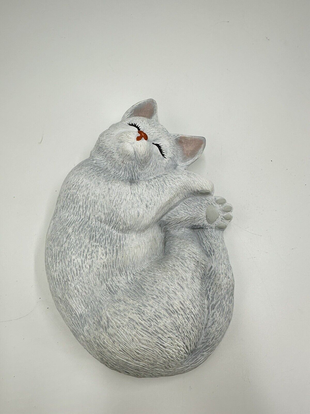 Sleeping Cat Kitten Ceramic Figurine Statue Homemade Pottery Signed