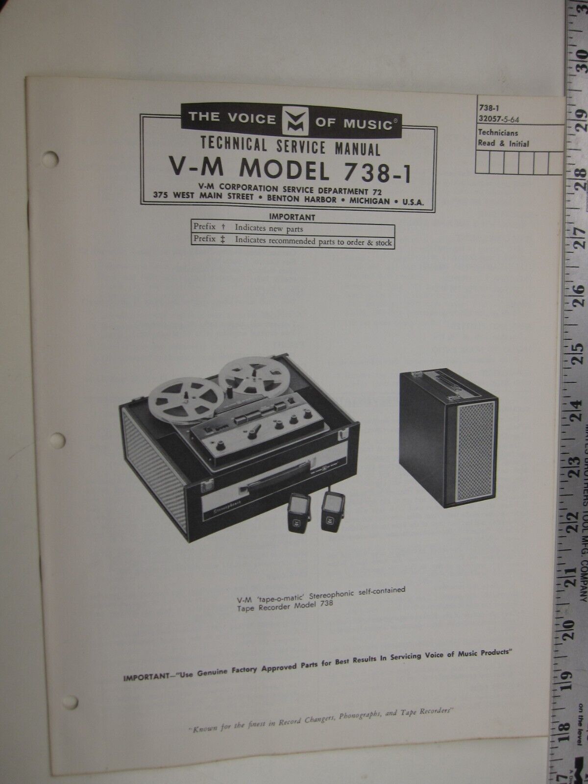 SF 60\'s V-M Voice of Music Technical Service Manual MODEL  738-1   BIS