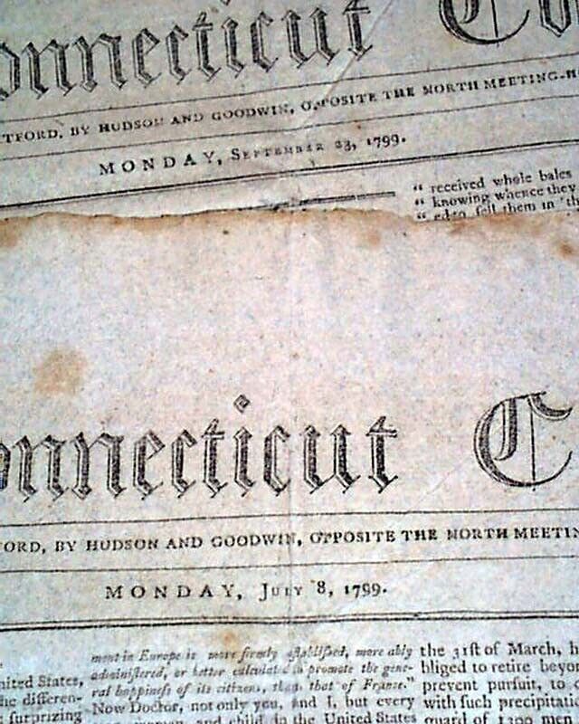 (4) Original 18th Century Hartford County CT Connecticut 1799 old Newspapers