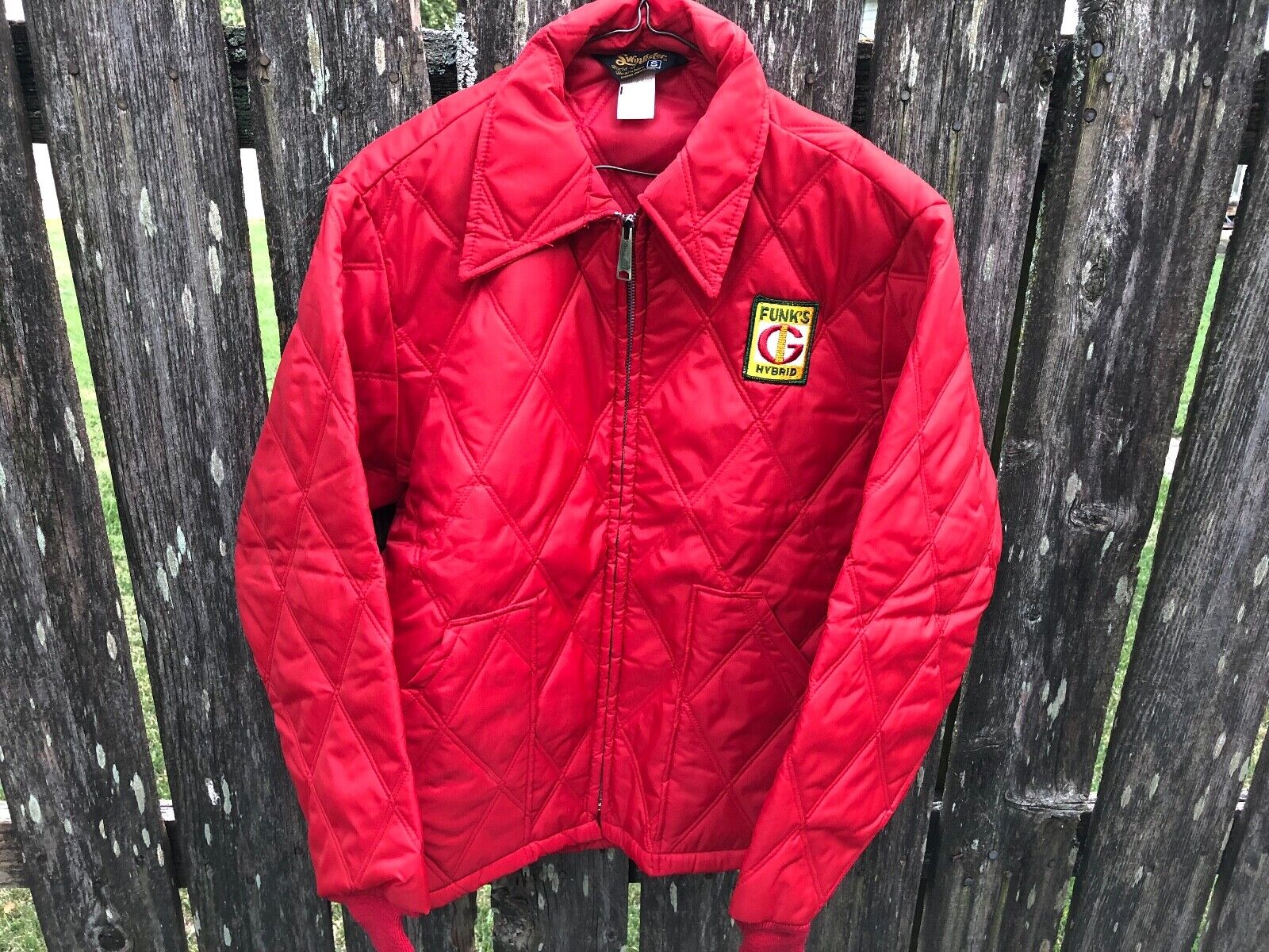 Vintage Red Swingster FUNK\'S G HYBRIDS Quilted Farmer Jacket sz Small 1970\'s 80s