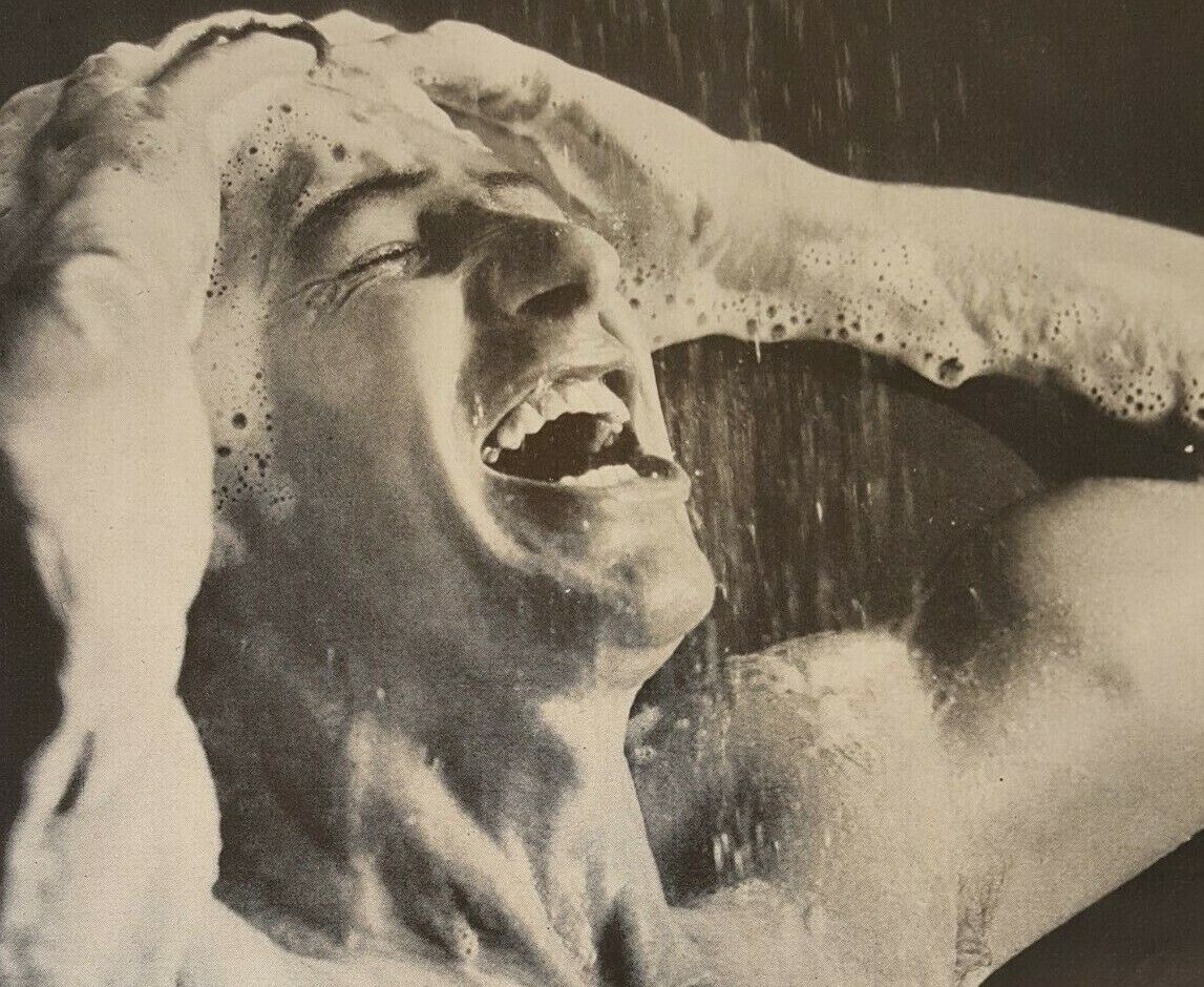 Vintage Life Magazine Ad 1956 Eversharp-Schick Shampoo For Men Male in Shower
