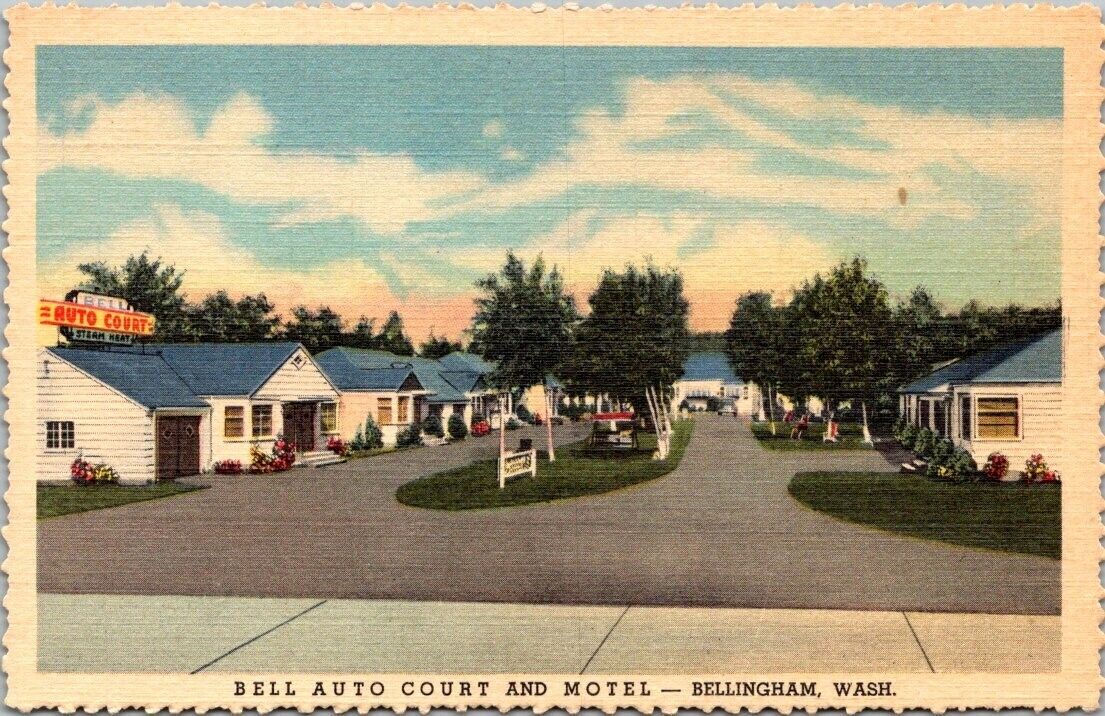 Bell Auto Court and Motel, Bellingham, Washington. Linen Postcard. B6.