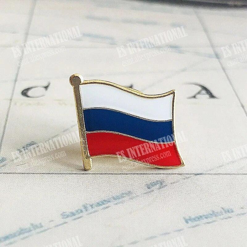 Russia National Flag Crystal Epoxy Metal Enamel Badge Brooch Collection Souvenir