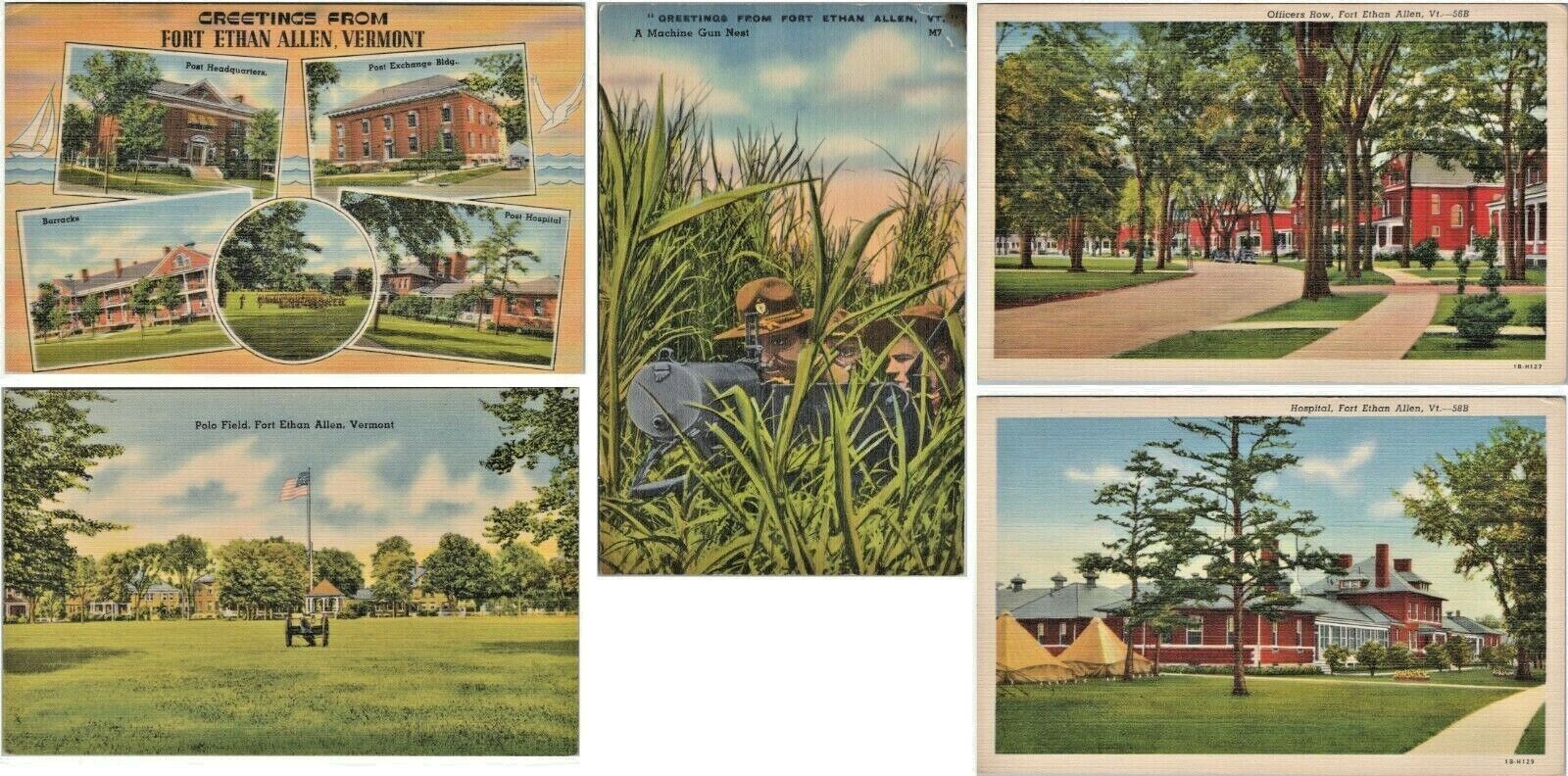 40s-50s Vintage Teich/Tichnor Linen Lot of 5 Fort Ethan Allen Vermont Postcards
