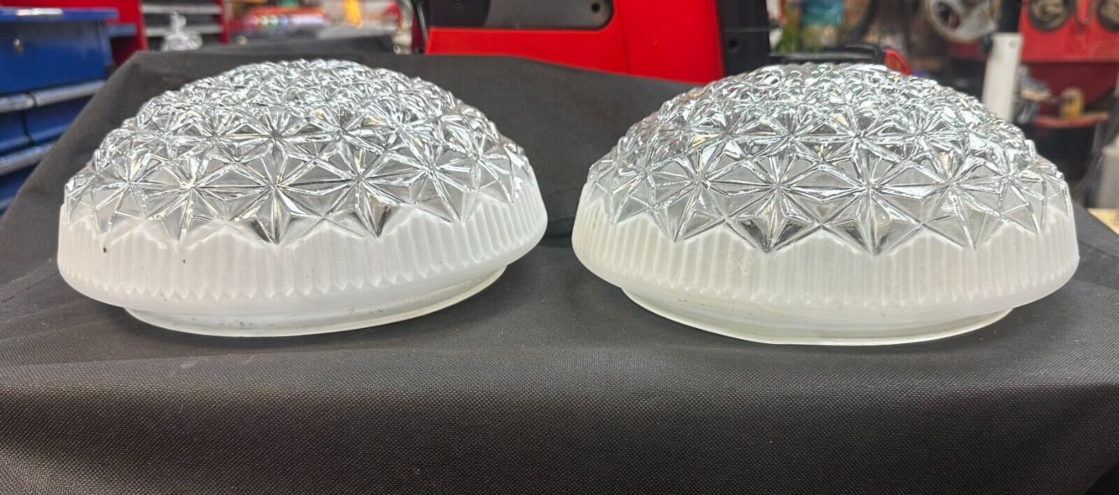 Vintage Art Deco Frosted  Diamond Glass Lamp Shade Globe Matching Pair 