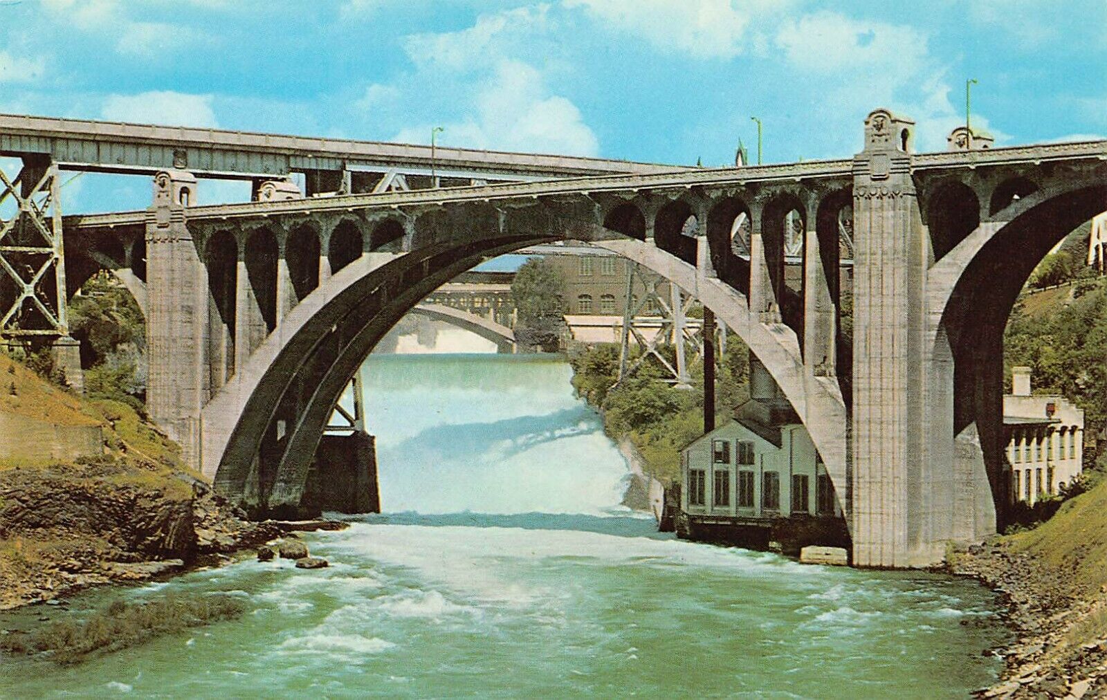 Spokane WA Washington Monroe Street Bridge Railway Railroad Vtg Postcard Z1