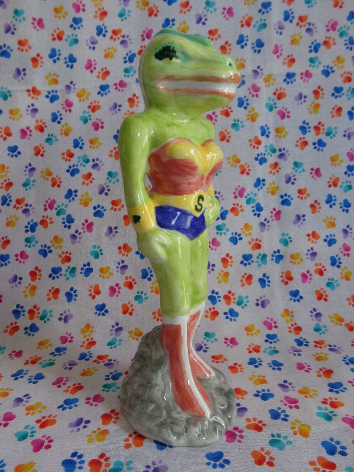 Lizard Lady Dino Girl Super Hero Ceramic Figurine Strange Odd Unusual Unique
