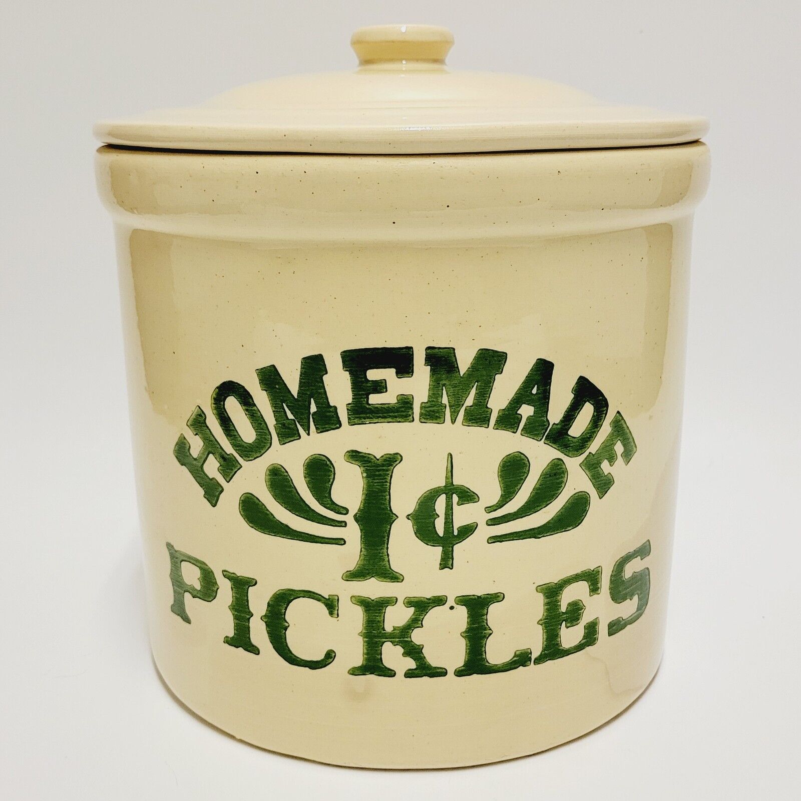 Vintage Homemade Pickles Crock w/ Lid 2 Gallons USA - Friends Monicas Kitchen