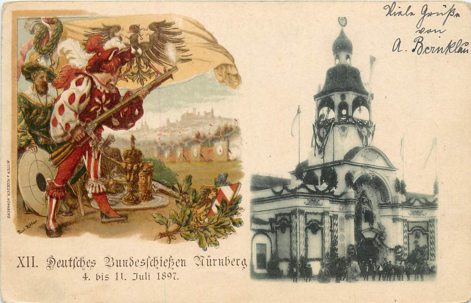 Postcard Bundes Schiessen 1897 Shooting Gun Festival Nurnberg Nuremberg Germany
