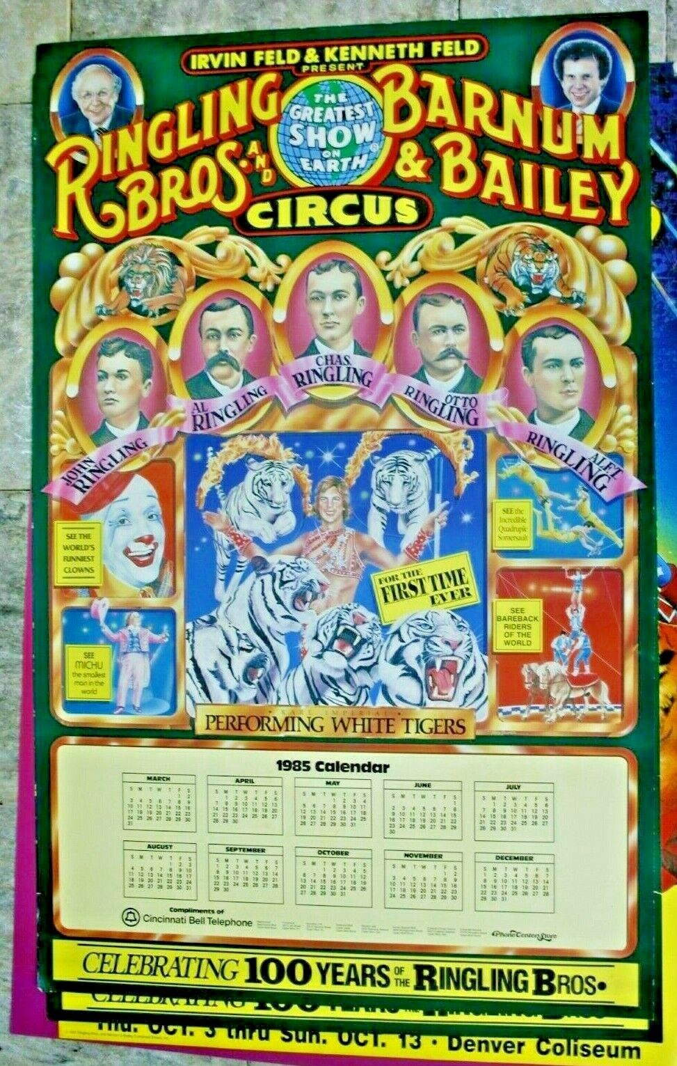 Authentic 1985 Ringling Bros Barnum & Bailey Circus Poster Calendar Cincinnati