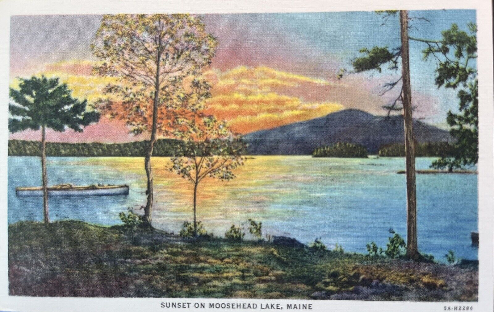 ME-Maine, Sunset On Moosehead Lake, Scenic View, Vintage Postcard￼
