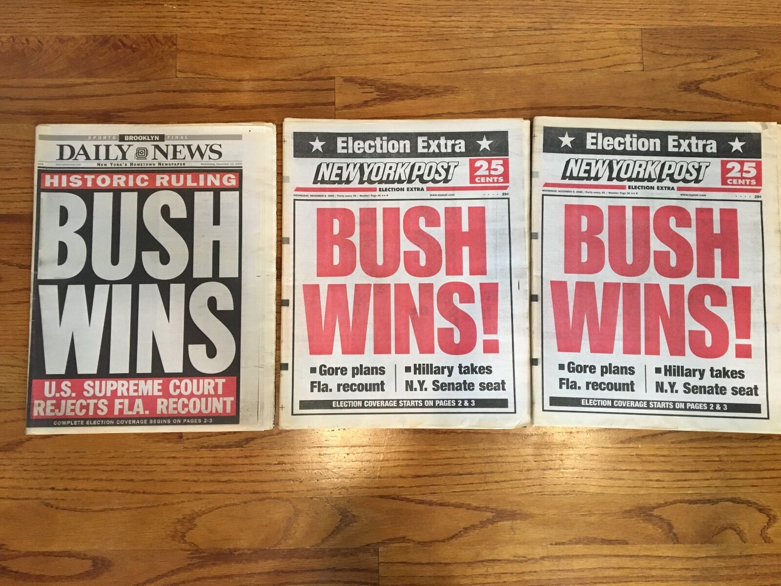 2 New York Post City Newspaper BUSH WINS before he actually wins election RARE