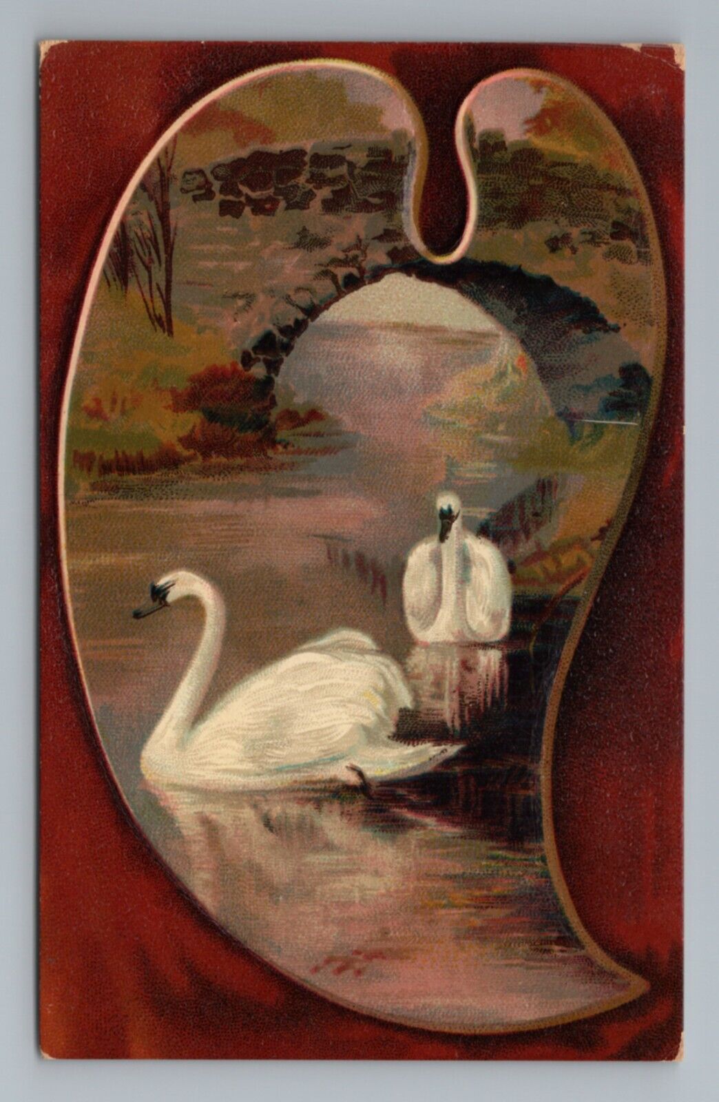 Swan Embossed Vintage Postcard