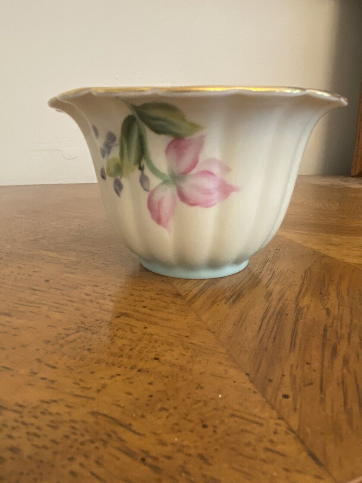 Vintage Noritaki Hand Painted Bowl Pink Green Floral Orchid Great Vtg Cond