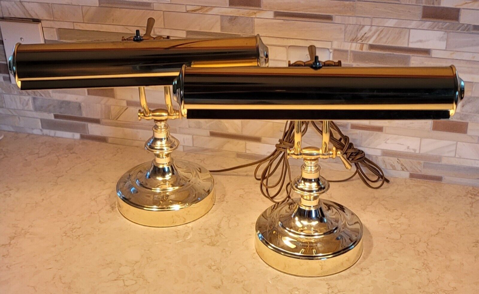 Pair of Vintage Brass Desk/Piano Reading Lamps Both in Excellent Condition NICE