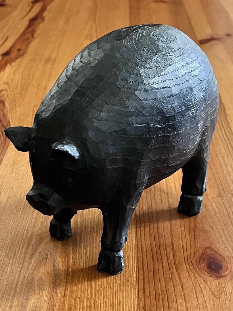 Rustic Farmhouse Black Wood Pig Figurine Hog 7.5\