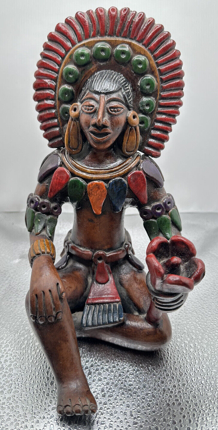 Mexican Aztec Folk Art Figurine Warrior Mexico Handmade Hand Painted Antique