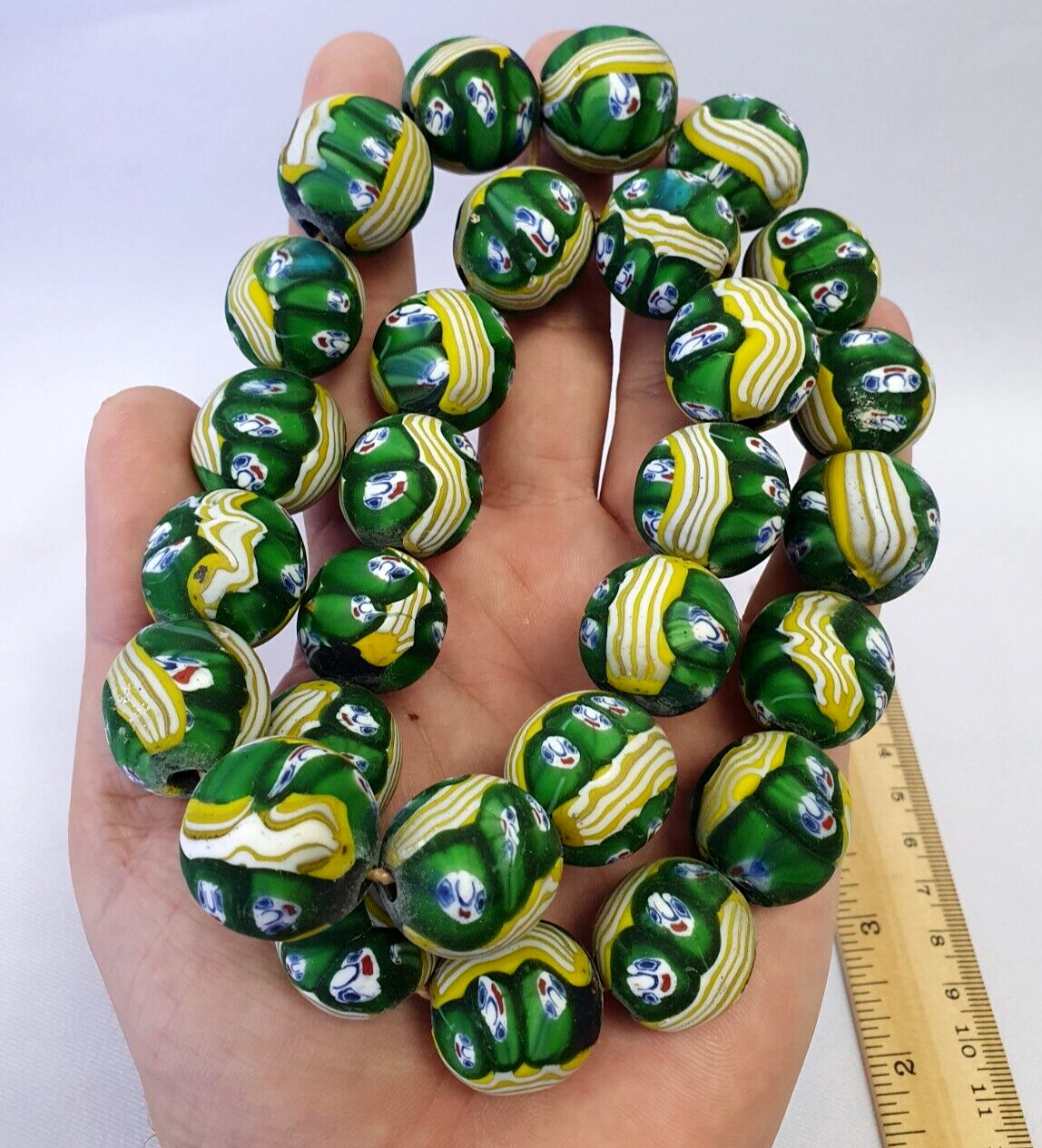 Vintage Trade Beads Very Unique face Glass Beaded Strand Necklace 22mm