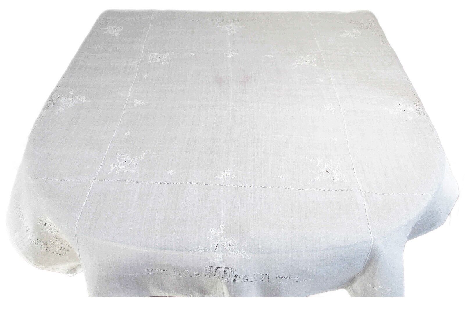 Beautiful Crème Embroidered Linen Blend Tablecloth – 48” x 48”