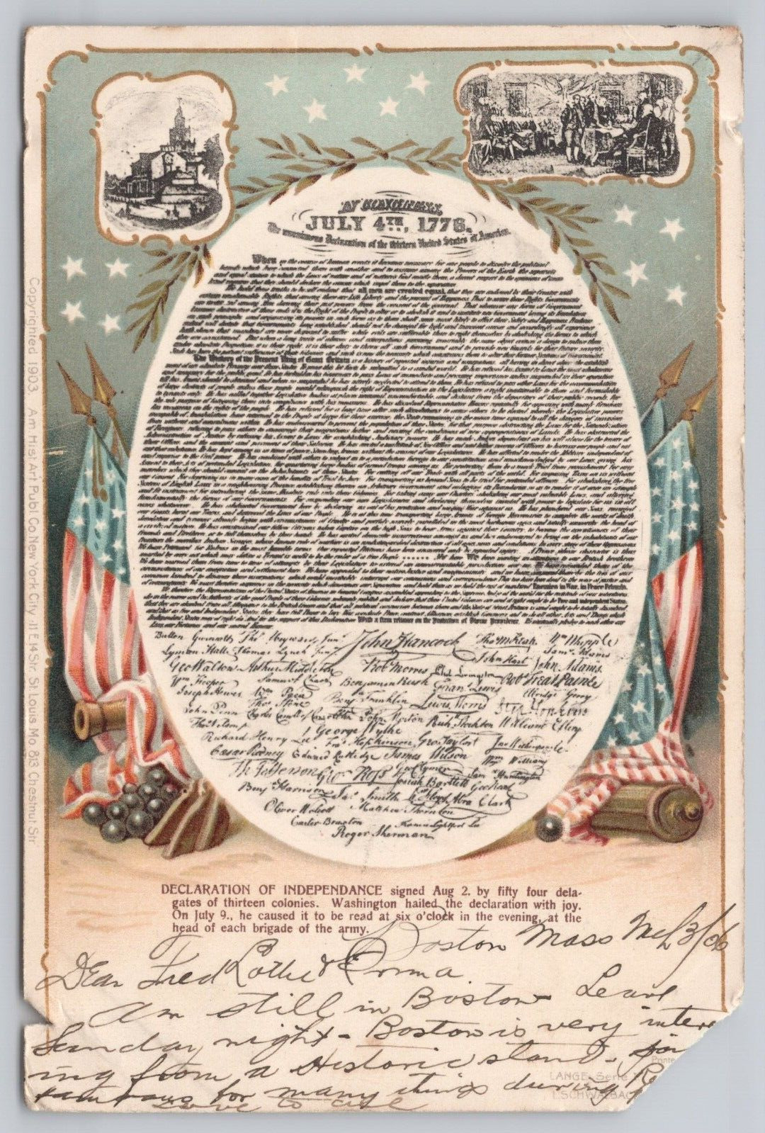 Vtg Post Card Lange Schwalbach Revolutionary War Declaration of Independence F42