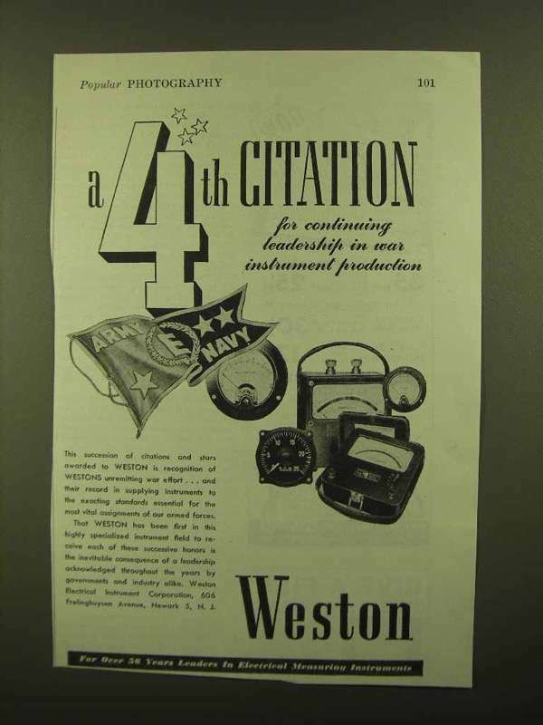 1944 Weston Instruments Ad - A 4th Citation
