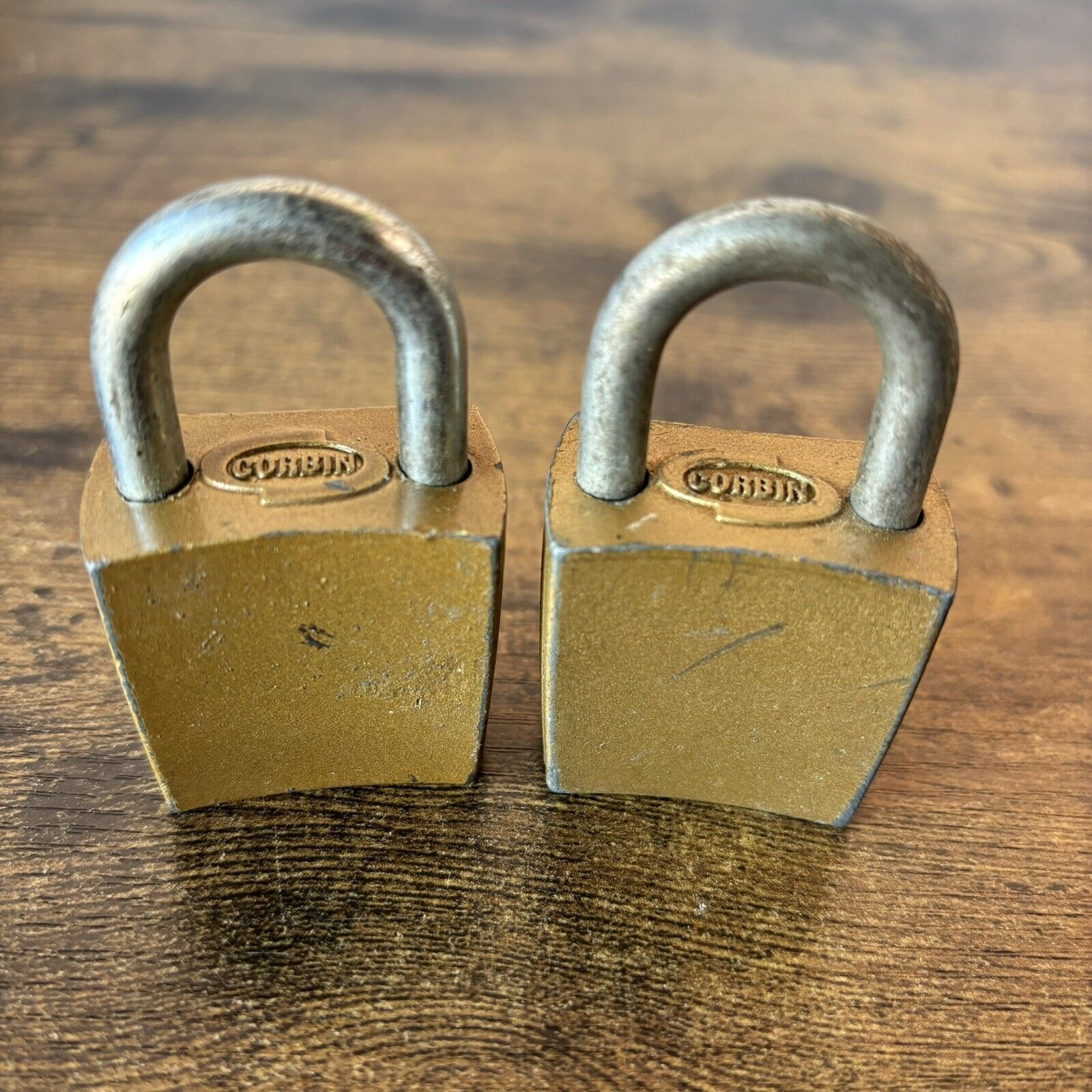 2 Vintage Corbin Solid Brass Padlock Locks - No Keys
