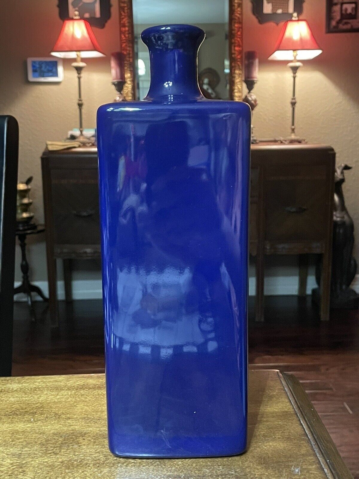 12.5x4”x3” Cobalt Blue Ceramic Haeger Vase 1999
