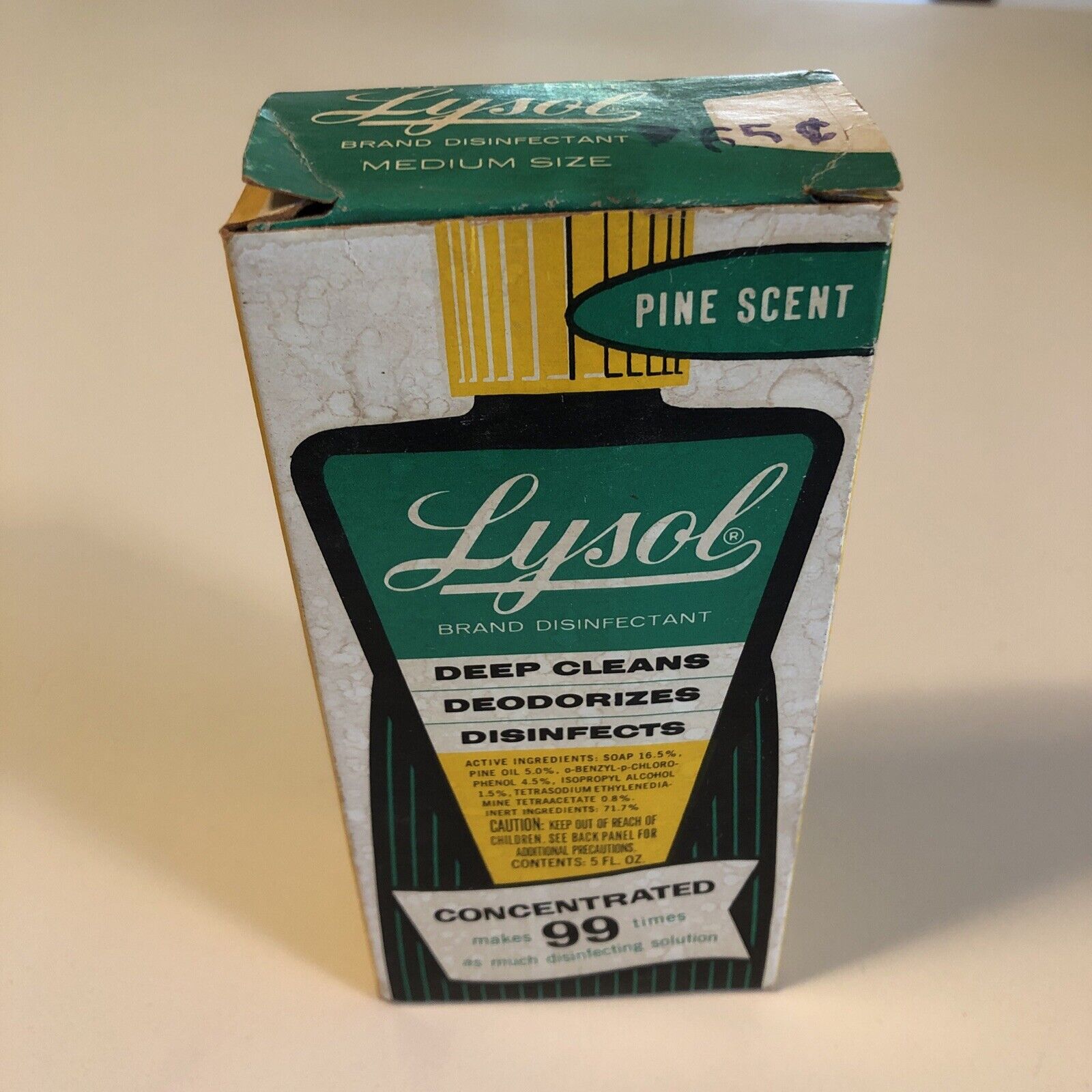 1960s Vintage Lysol Pine Scent Bottle Original Box Set Concentrated 5oz. Glass