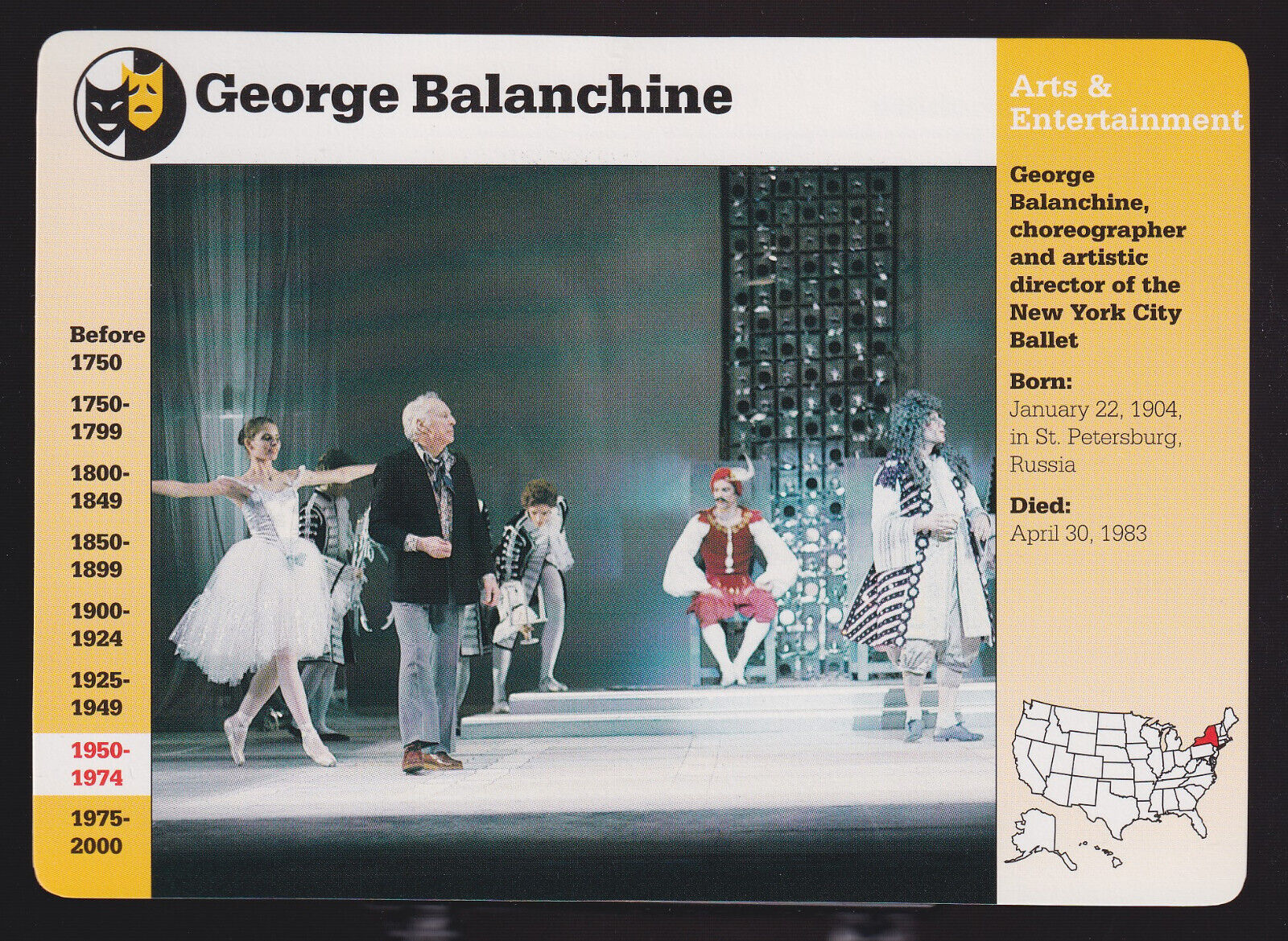 GEORGE BALANCHINE Choreographer Ballet Photo 1995 GROLIER STORY OF AMERICA CARD