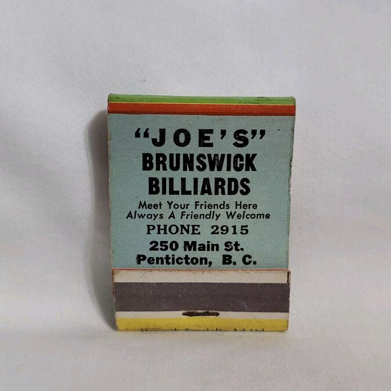 Vintage Joe\'s Brunswick Billiards Pool Hall Matchbook Penticton Advertising Full