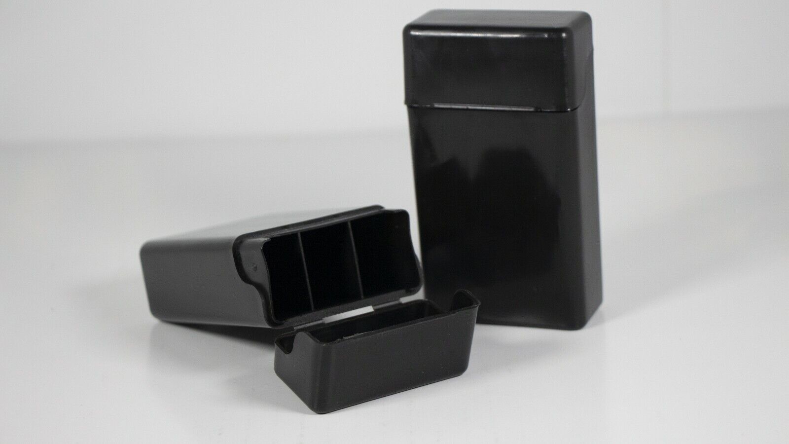 3 Black Color Flip Open Plastic Cigarette Case Holder with Divider for 100mm