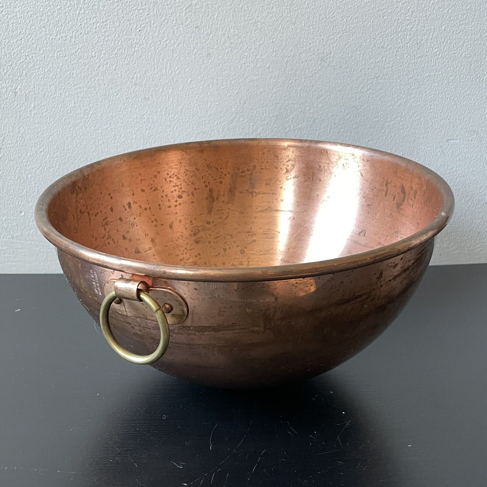 Vintage Mauviel 1830 10.75” Egg White Beating Copper Bowl w/Brass Ring