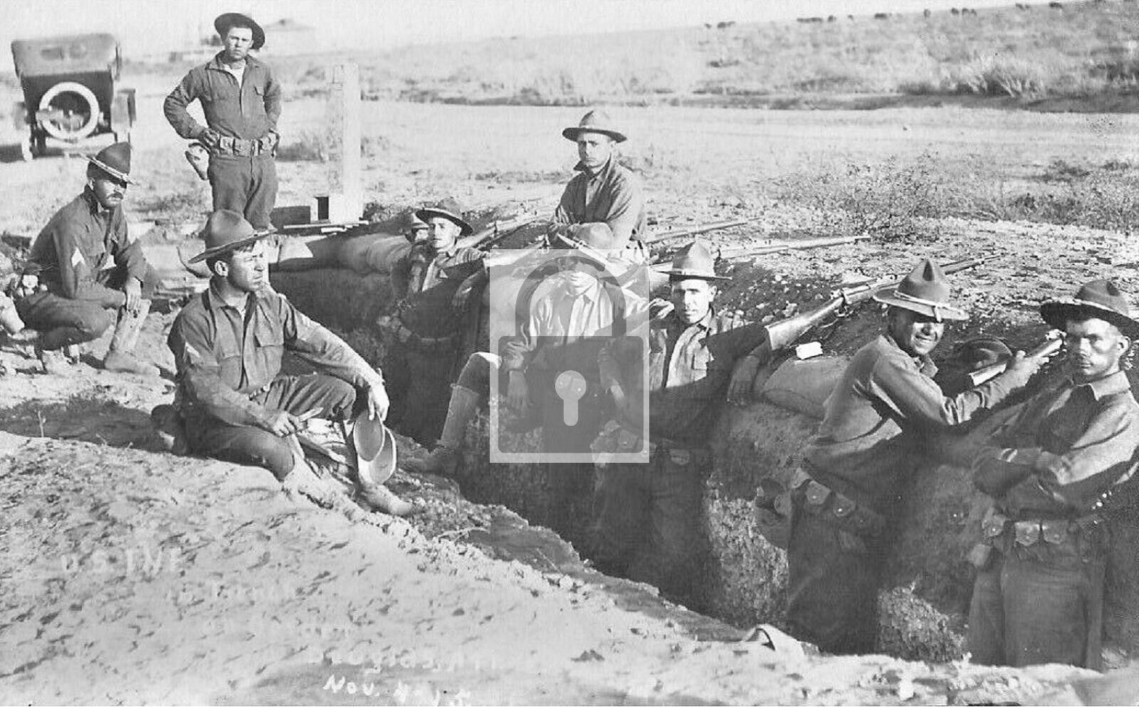 US Army Men In Trench Douglas Arizona AZ Reprint Postcard
