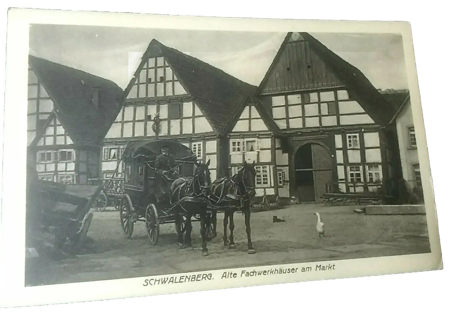 Germany Schwalenberg Old Half-Timbered Houses Market Vintage Card Postcard PC