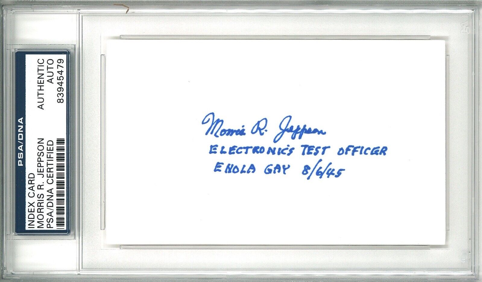 MORRIS JEPPSON SIGNED INDEX CARD PSA DNA 83945479 (D) WWII ENOLA GAY ETO